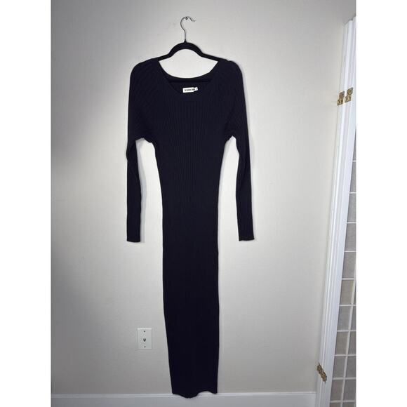$150 The Normal Brand Rib Dress 100 Cotton Ava Black Maxi LongSleeve Bodycon XL - Picture 6 of 13
